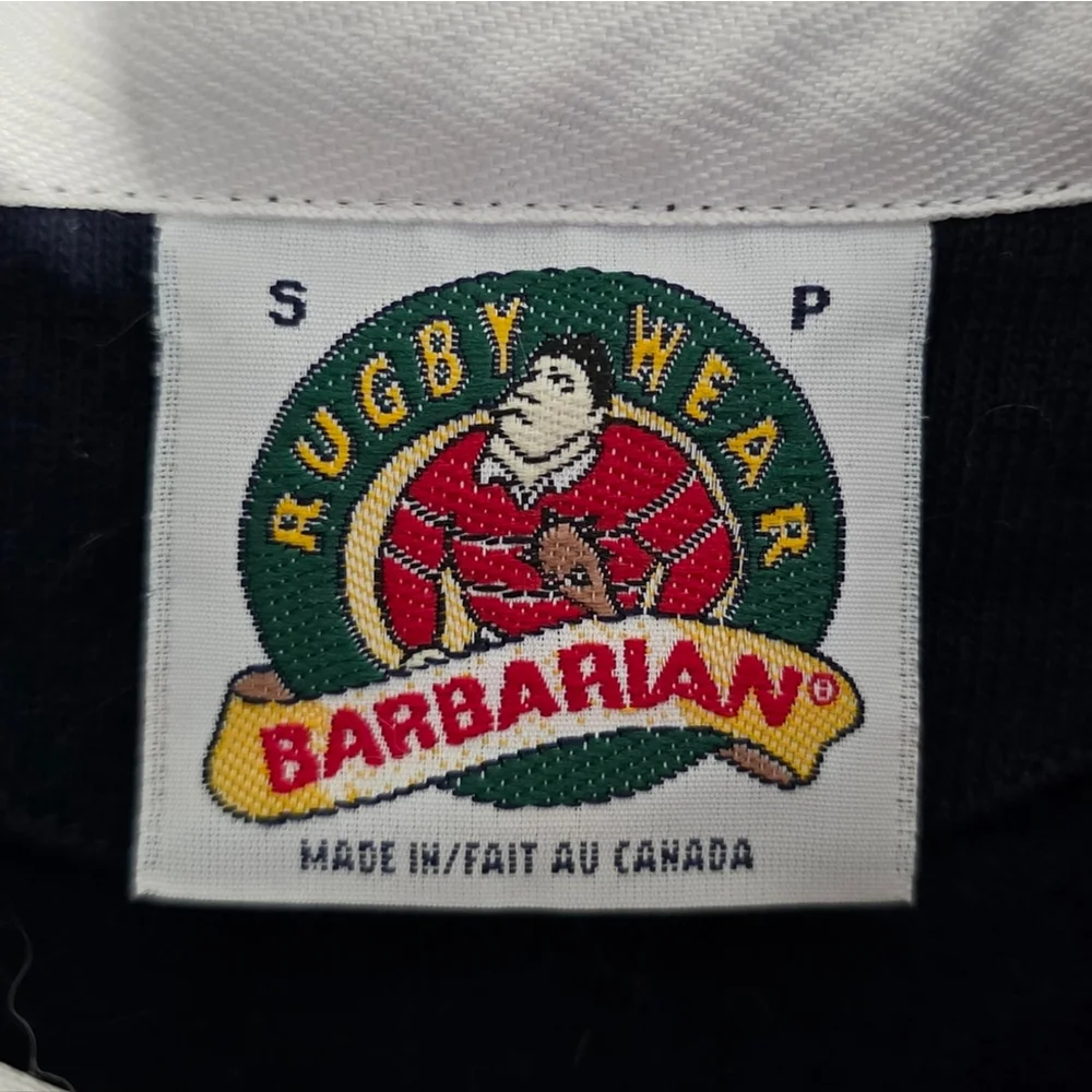 Barbarian Rugby Wear Queen’s University Rugby Shirt Small Navy Red Yellow Stripe - Picture 9 of 11